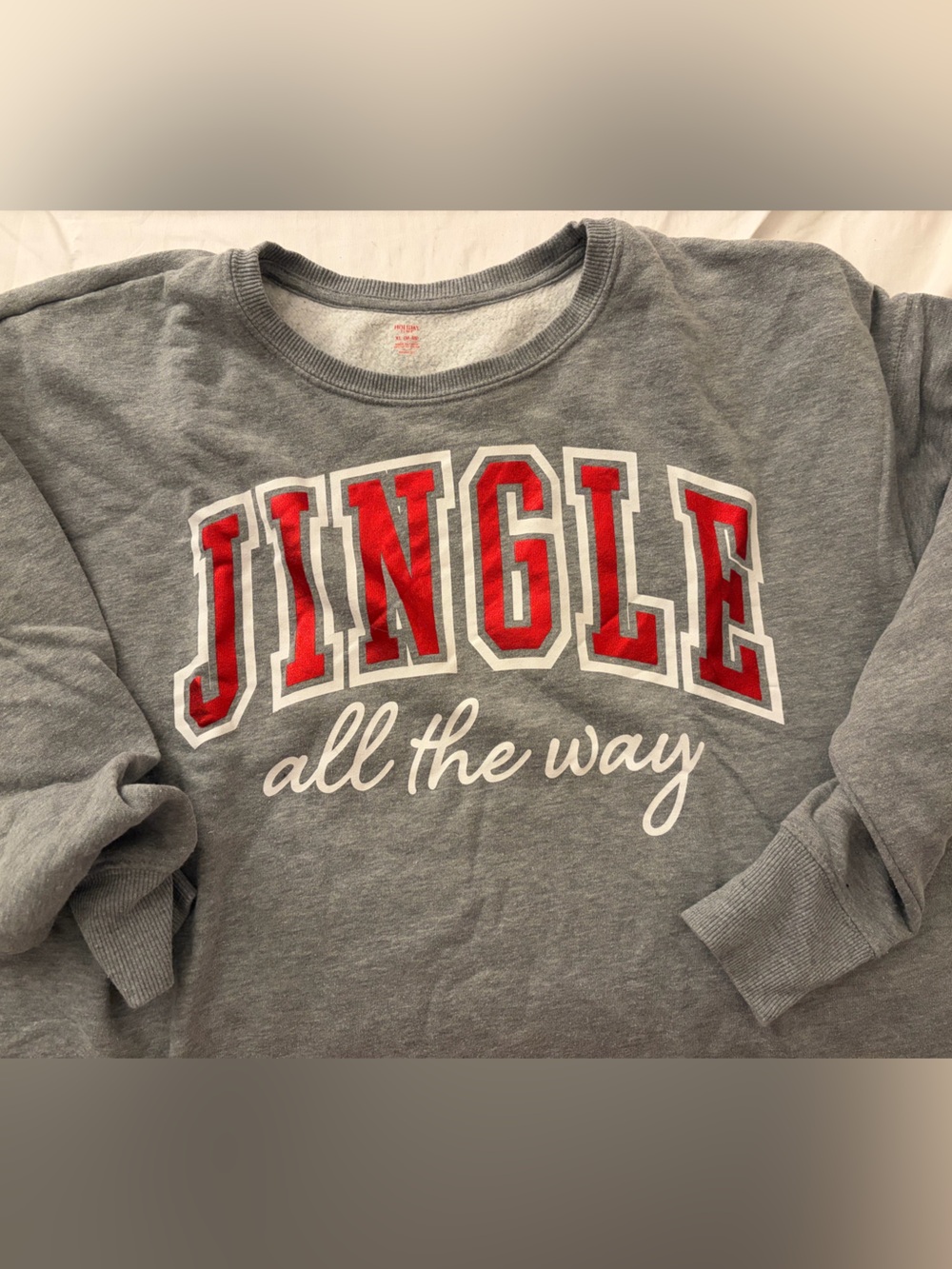 Grey "JINGLE all the way" Sweatshirt with Red Lettering